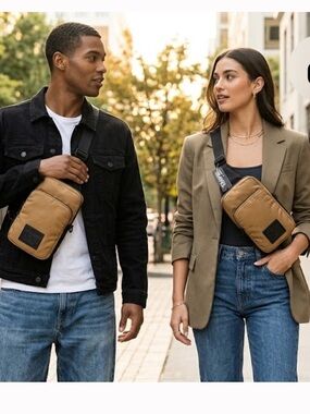 NWT True Religion Benny Crossbody Sling Bag Tan Men's Unisex